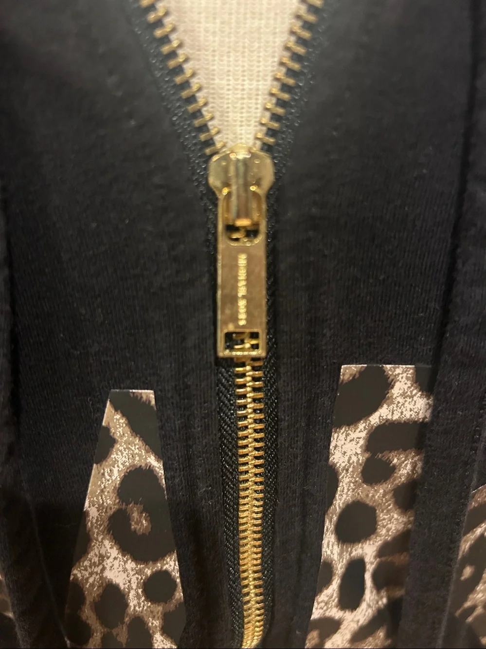 Michael Kors MK Zip-Up Hoodie with Leopard Logo - Black